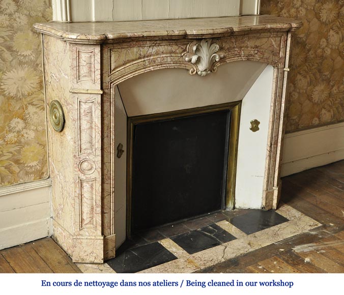 Antique Louis XV style fireplace in Breccia Nuvolata marble with its Carrara marble shell-2