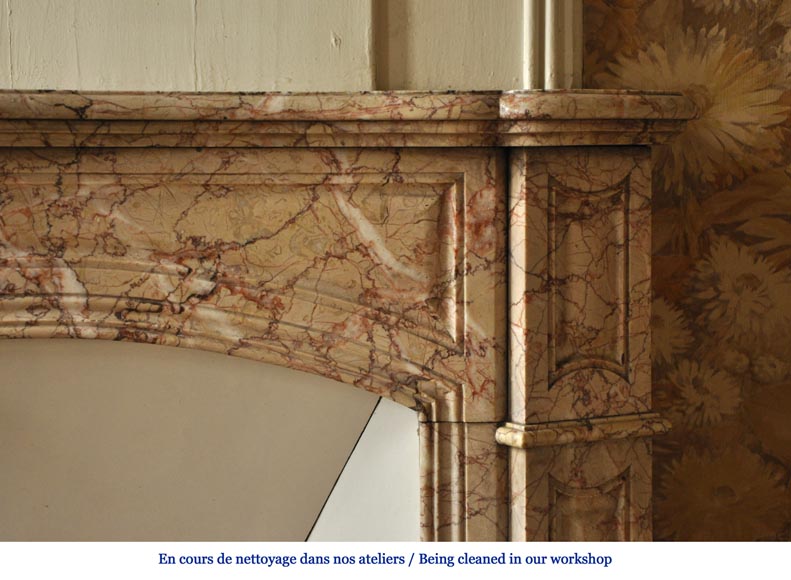 Antique Louis XV style fireplace in Breccia Nuvolata marble with its Carrara marble shell-6