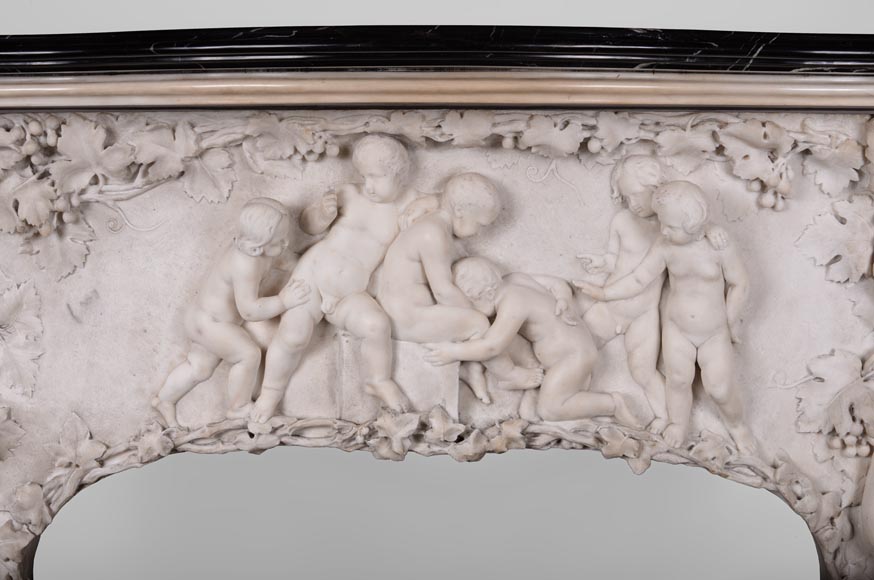 The Games of Childhood, extraordinary antique Statuary marble fireplace carved in high relief with putti-1