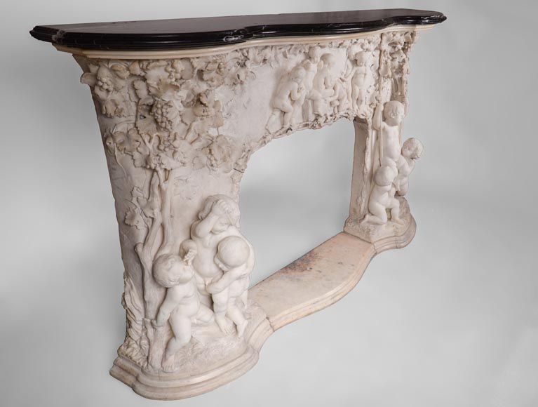 The Games of Childhood, extraordinary antique Statuary marble fireplace carved in high relief with putti-2