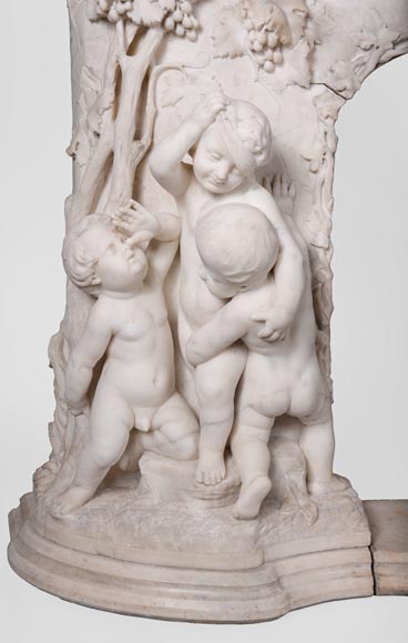 The Games of Childhood, extraordinary antique Statuary marble fireplace carved in high relief with putti-3