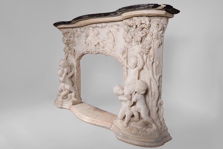 The Games of Childhood, extraordinary antique Statuary marble fireplace carved in high relief with putti-5