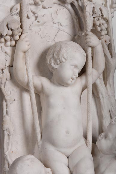 The Games of Childhood, extraordinary antique Statuary marble fireplace carved in high relief with putti-6