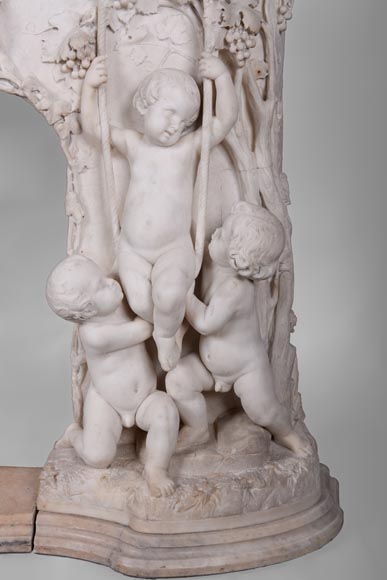 The Games of Childhood, extraordinary antique Statuary marble fireplace carved in high relief with putti-7