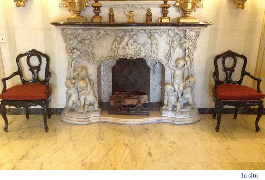 The Games of Childhood, extraordinary antique Statuary marble fireplace carved in high relief with putti-9