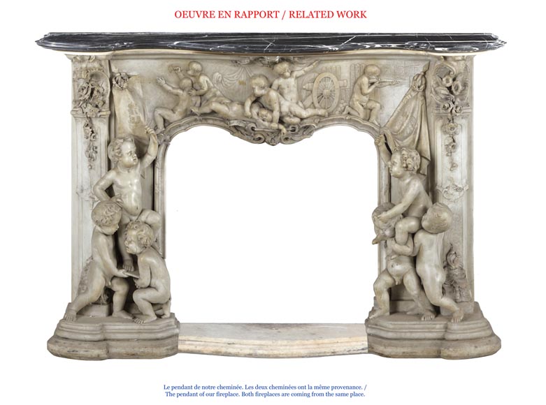The Games of Childhood, extraordinary antique Statuary marble fireplace carved in high relief with putti-10