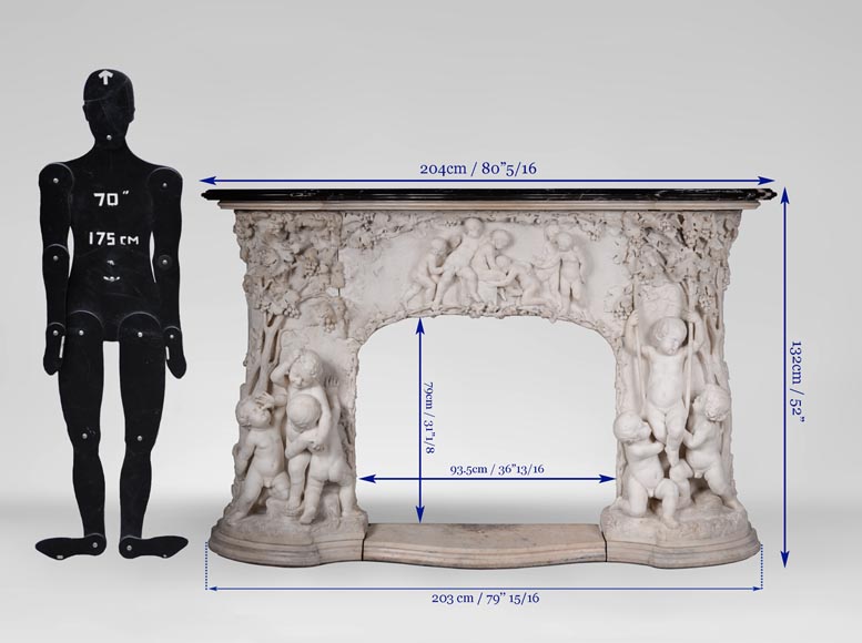 The Games of Childhood, extraordinary antique Statuary marble fireplace carved in high relief with putti-13