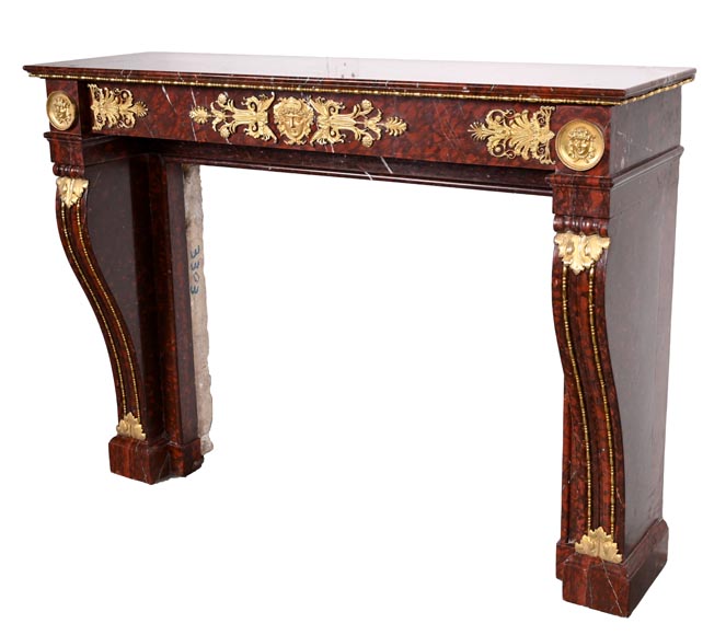 Empire Fireplace in Griotte Red Marble with Gilt Bronze Empire Fireplace in Griotte Red Marble with Gilt Bronze-10