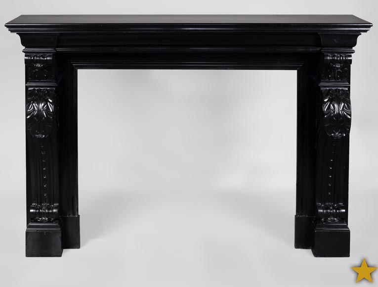 Beautiful antique Napoleon III fireplace with windings and acanthus leaves in Black Belgium marble-0