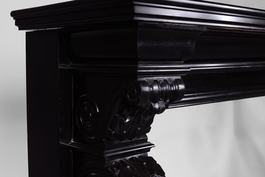 Beautiful antique Napoleon III fireplace with windings and acanthus leaves in Black Belgium marble-3