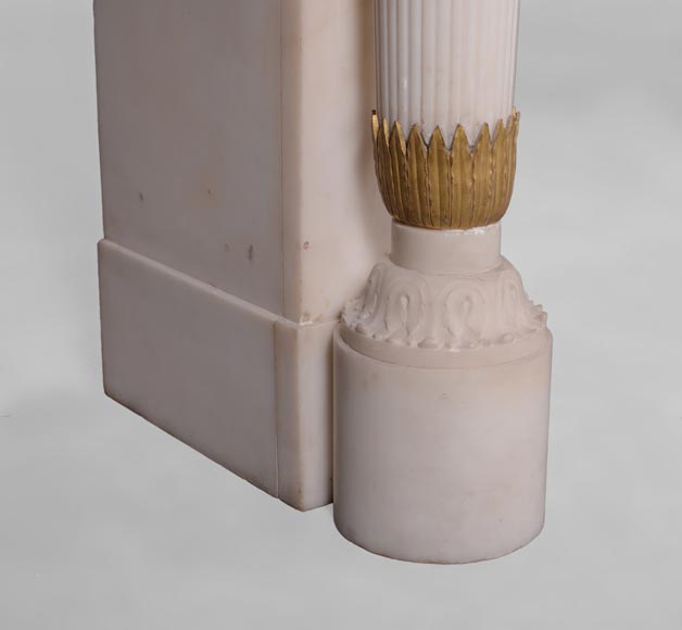 Very beautiful antique Louis XVI style fireplace in Statuary Carrara marble with quiver-shaped columns and gilt bronze ornaments after the model from the Chateau of Fontainebleau-11