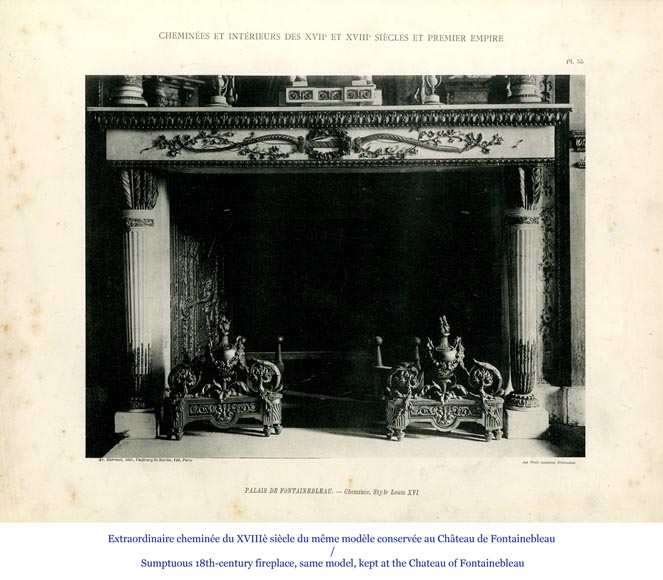 Very beautiful antique Louis XVI style fireplace in Statuary Carrara marble with quiver-shaped columns and gilt bronze ornaments after the model from the Chateau of Fontainebleau-16