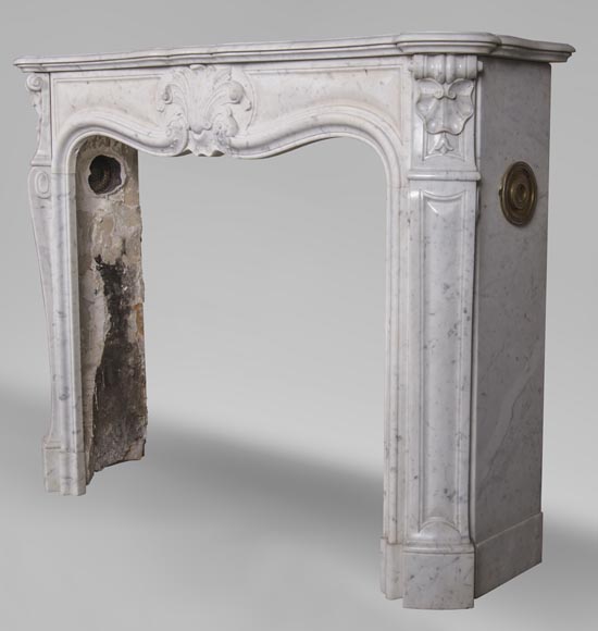 An antique Louis XV style fireplace with foliaged shell Marble