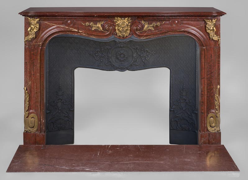 Antique Napoleon III period fireplace in Antique Red marble and gilded bronze ornaments-0