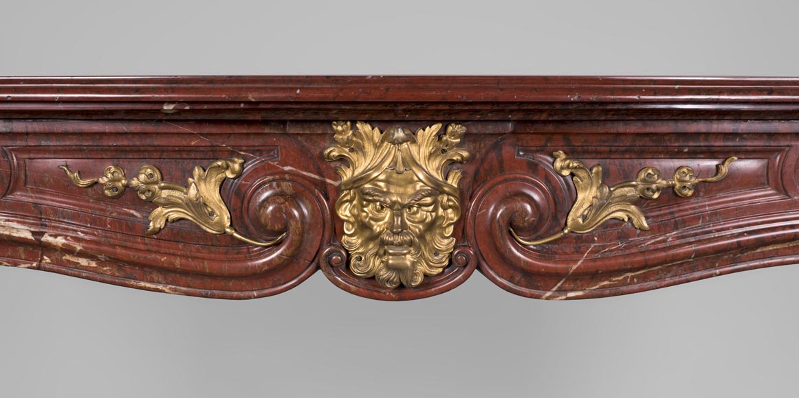 Antique Napoleon III period fireplace in Antique Red marble and gilded bronze ornaments-1