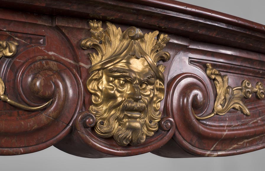 Antique Napoleon III period fireplace in Antique Red marble and gilded bronze ornaments-2