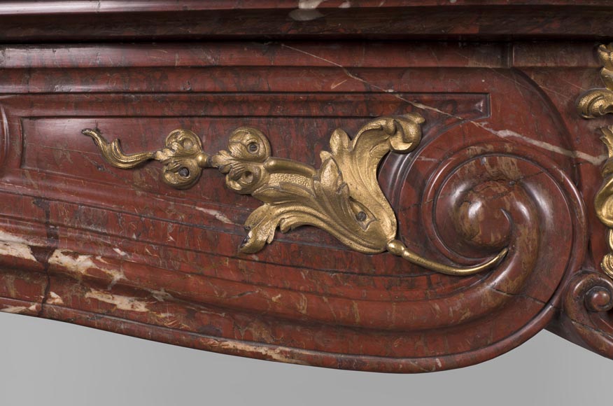 Antique Napoleon III period fireplace in Antique Red marble and gilded bronze ornaments-3