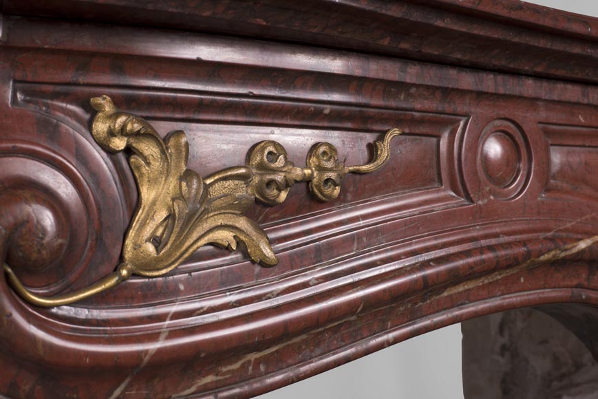 Antique Napoleon III period fireplace in Antique Red marble and gilded bronze ornaments-4