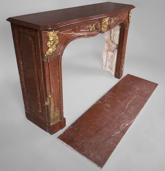 Antique Napoleon III period fireplace in Antique Red marble and gilded bronze ornaments-5
