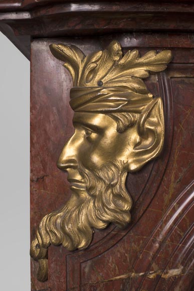 Antique Napoleon III period fireplace in Antique Red marble and gilded bronze ornaments-6