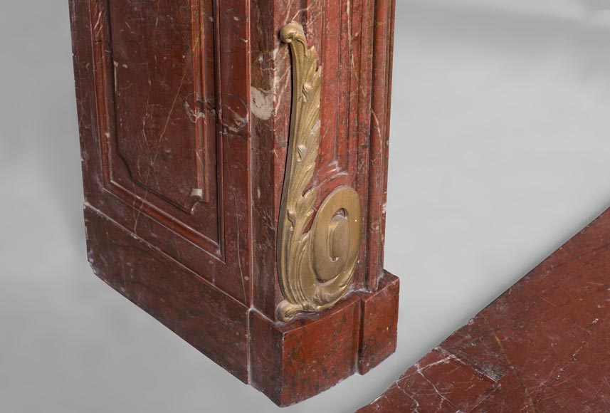 Antique Napoleon III period fireplace in Antique Red marble and gilded bronze ornaments-7