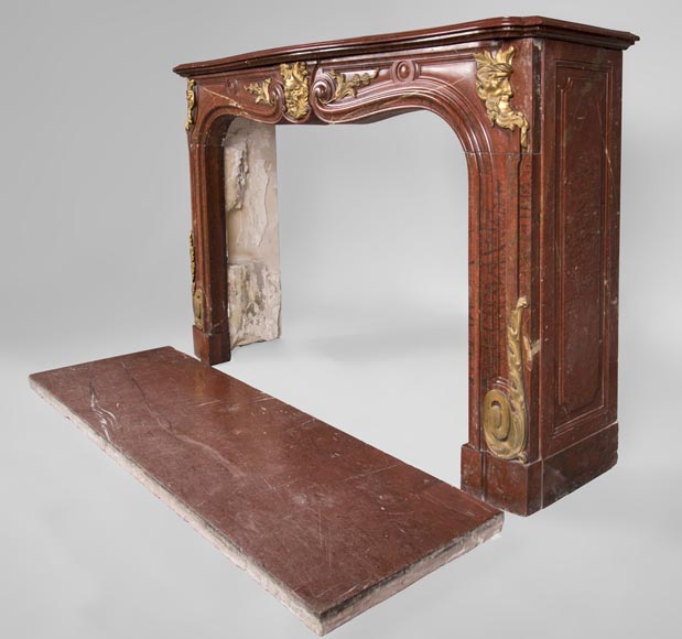 Antique Napoleon III period fireplace in Antique Red marble and gilded bronze ornaments-8