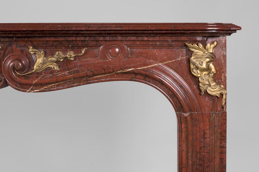 Antique Napoleon III period fireplace in Antique Red marble and gilded bronze ornaments-9