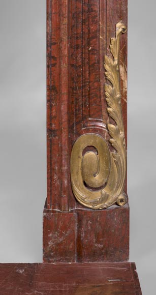 Antique Napoleon III period fireplace in Antique Red marble and gilded bronze ornaments-10