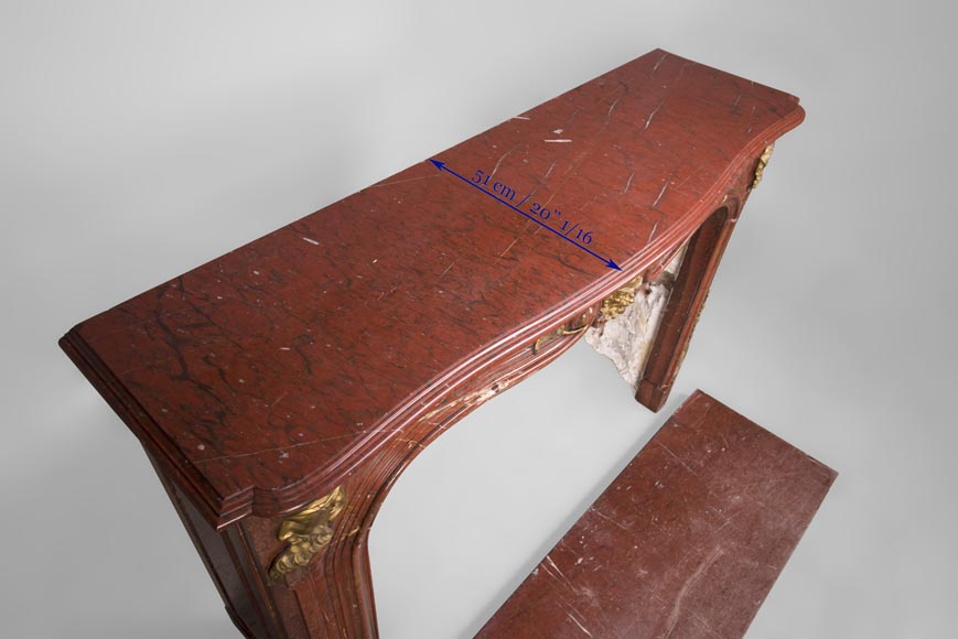 Antique Napoleon III period fireplace in Antique Red marble and gilded bronze ornaments-12