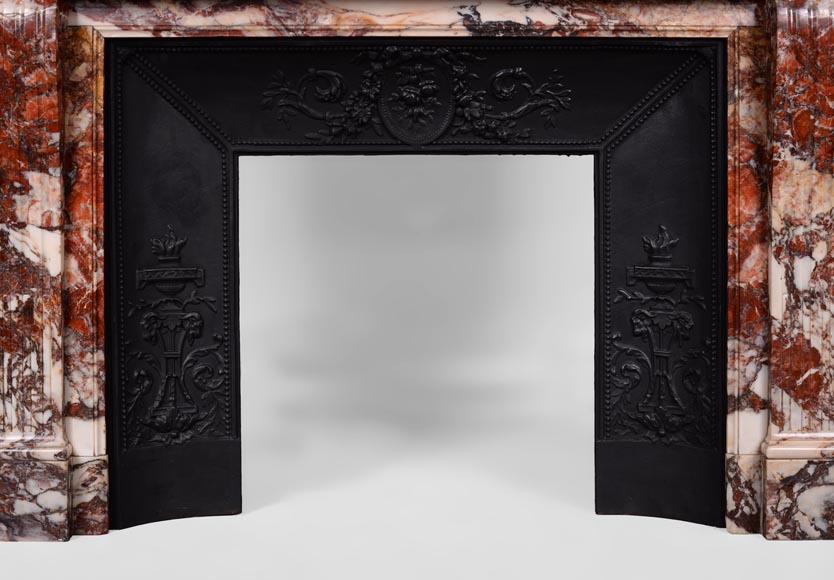 Beautiful antique Louis XVI style fireplace with flutings in Onyx rouge with its cast iron insert-9