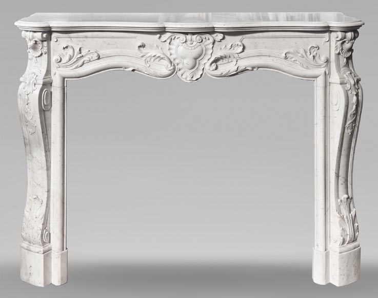 Richly decorated Louis XV style Carrara marble fireplace Richly decorated Louis XV style Carrara marble fireplace-0