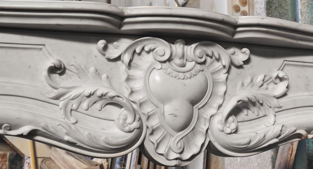 Richly decorated Louis XV style Carrara marble fireplace Richly decorated Louis XV style Carrara marble fireplace-2