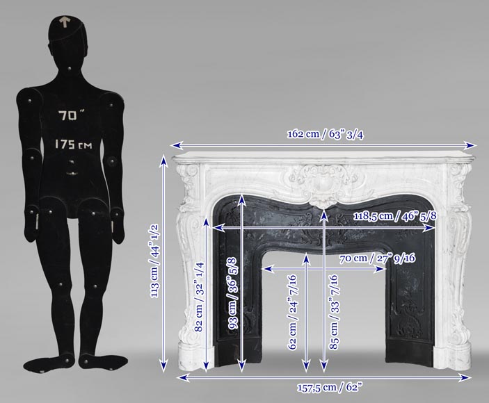 Highly sculpted Louis XV style fireplace in Carrara marble-14