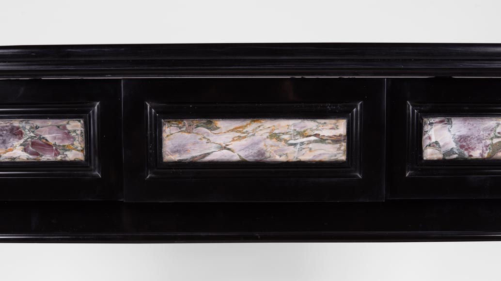 Antique Napoleon III style fireplace in Belgian Black marble with Fior di Pesco marble inlays-1