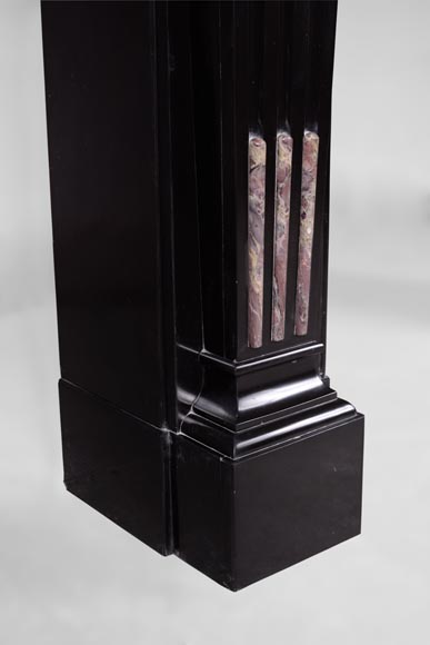 Antique Napoleon III style fireplace in Belgian Black marble with Fior di Pesco marble inlays-4