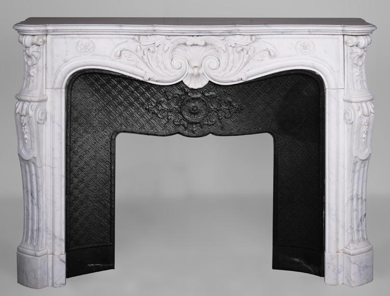 Beautiful antique mantel in the Louis XV style with carved shell in Carrara marble-0