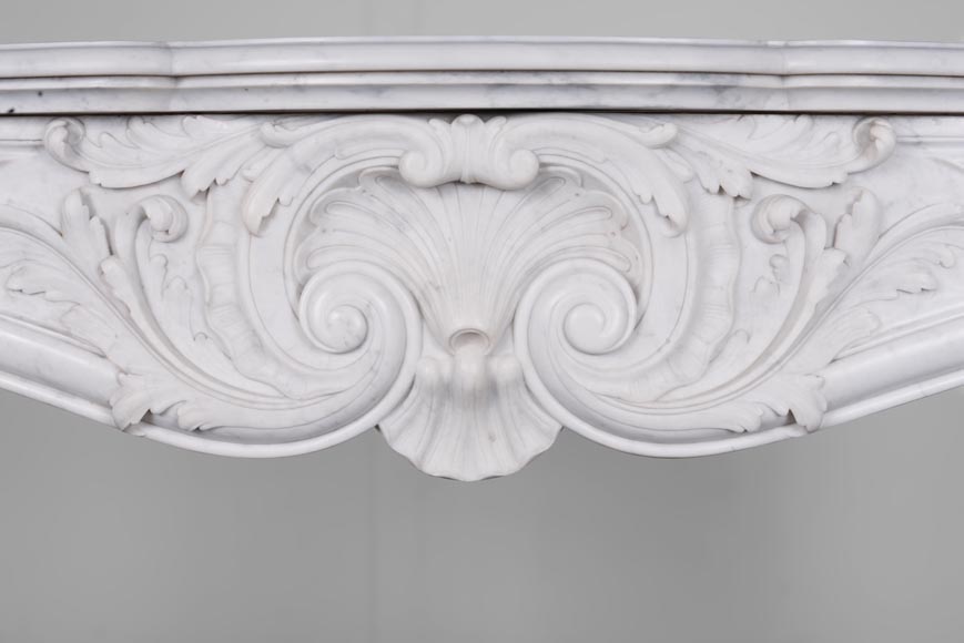 Beautiful antique mantel in the Louis XV style with carved shell in Carrara marble-1