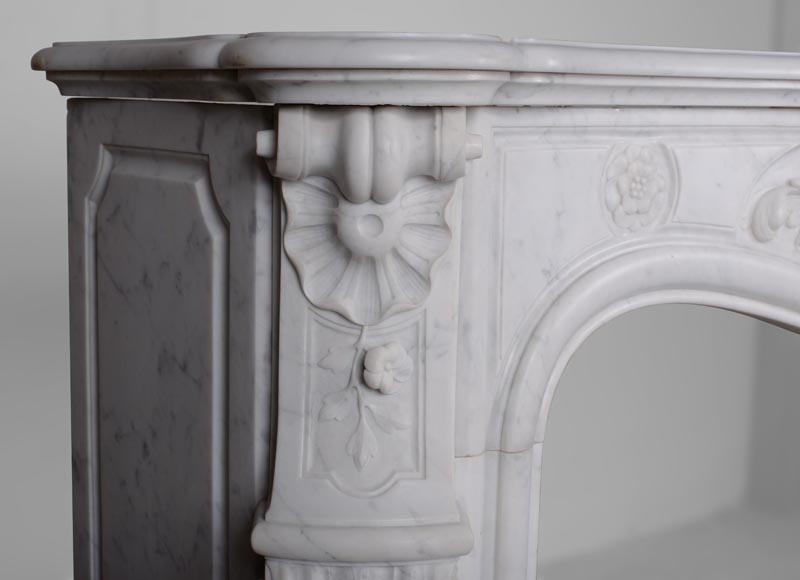 Beautiful antique mantel in the Louis XV style with carved shell in Carrara marble-6