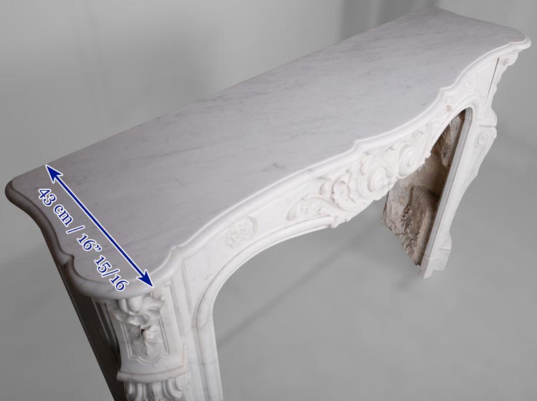 Beautiful antique mantel in the Louis XV style with carved shell in Carrara marble-13
