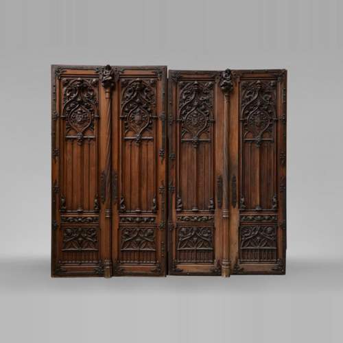 Neo Gothic Beautiful Neo Gothic Style Pair Of Double Doors In Walnut With Rich Carved Decoration