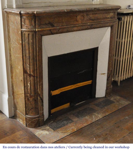 Louis XVI style fireplace in Sarrancolin marble with rounded corners Louis XVI style fireplace in Sarrancolin marble with rounded corners-2