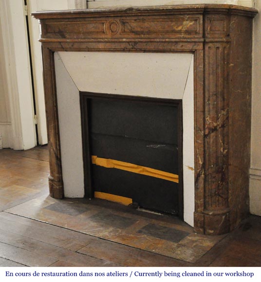 Louis XVI style fireplace in Sarrancolin marble with rounded corners Louis XVI style fireplace in Sarrancolin marble with rounded corners-5