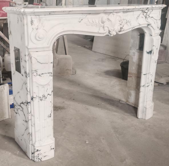 Louis XV style fireplace in Paonazzo marble decorated with a foliate shell-4