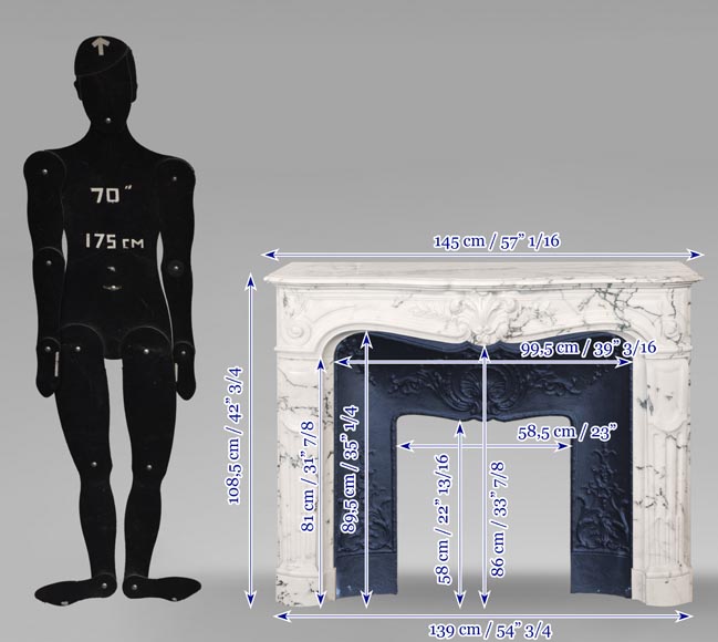 Louis XV style fireplace in Paonazzo marble decorated with a foliate shell-12