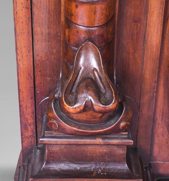 Maison des Bambous Alfred PERRET et Ernest VIBERT (attributed to), large Japanese style Fireplace with its trumeau, made out of harewood, decorated with elephant heads and dragons-12