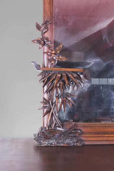 Maison des Bambous Alfred PERRET et Ernest VIBERT (attributed to), large Japanese style Fireplace with its trumeau, made out of harewood, decorated with elephant heads and dragons-15