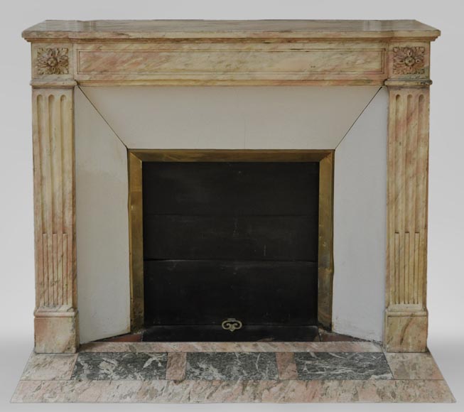 Antique Louis XVI style fireplace in pink marble with its marble floor