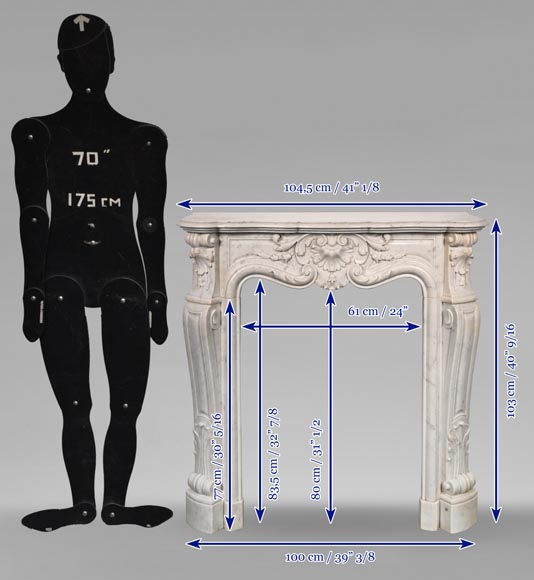 Louis XV style mantel in Carrara marble decorated with palmettes-8