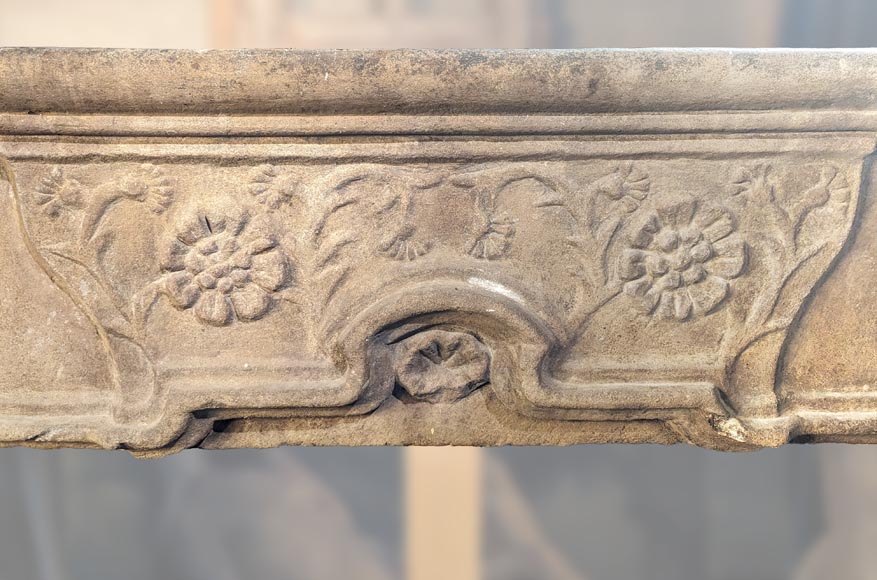 Louis XIII period stone mantelpiece with plant patterns-1