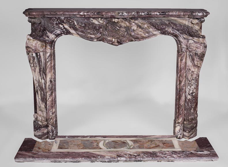 Exceptional antique Louis XV style fireplace in Fleur de Pêcher marble with large palmette-0